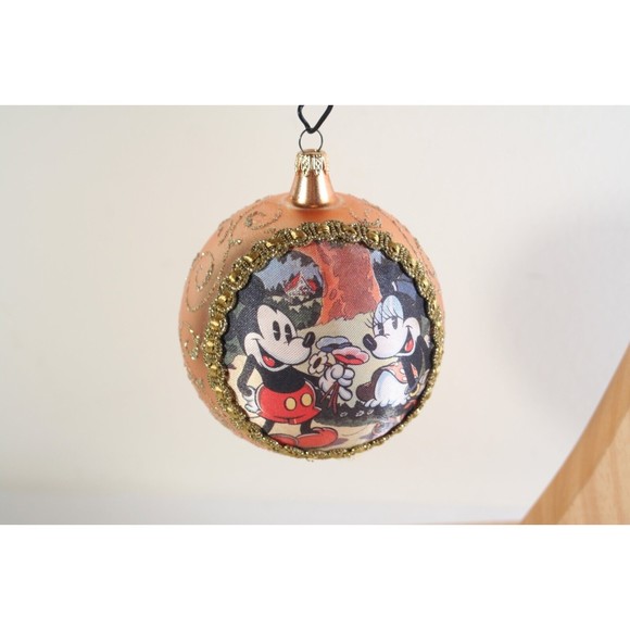 Silk Print Disney Bulb Ornament Vintage Mickey and Minnie Glass Kurt Adler - Picture 2 of 11